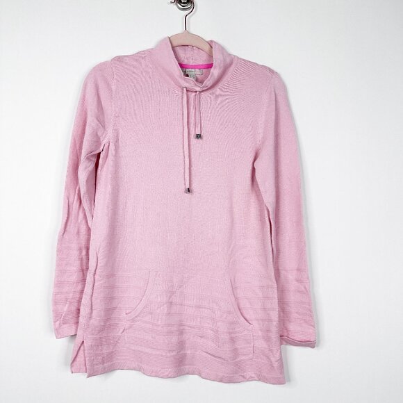 2/$30 Isaac Mizrahi LIVE Drawstring Funnel Neck Sweatshirt Pink XXS #A1600 - Picture 3 of 7